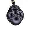 Pendant Necklaces Wholesale Beautiful Natural Black Obsidian Hand Carved Double PiXiu Brave Troops Lucky Pendants Beads Necklace Fashion