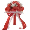 装飾的な花1PCS人工結婚式の花束ハンドメイドバラの花ラインストーン花嫁介添人ブライダルブーケデマリエージアクセサリー