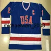 Weng # 21 Mike Eruzione Jersey 1980 Miracle On Ice Hockey Jersey Hommes 100% Brodé Cousu s Team USA Hockey Jerseys Bleu Blanc