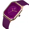 Relógios femininos WWOOR LUXURY BRANCE PARA Women Fashion Square Purple Ladies Quartzwatch Wristwatch impermeável banda de silicone Relogio feminino 230410