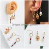 Dangle Chandelier 3 pièces / ensemble femme Boho Mticolor cristal perlé boucles d'oreilles pour femmes filles mode or métal coquille Sta Dhgarden Dh4Xk