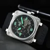 2024 Herrenuhr, automatisch, mechanisch, Glocke, braunes Leder, schwarzes Gummi, Ross, 3 Zeiger, BR03