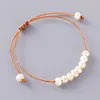 Strand Simple Armband Classic Natural Freshwater Pearls Justerbar Boho Bead Sister String Mother's Day Gift