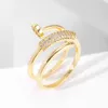Band Rings Korea New Fashion Jewelry Exquisite 18k Real Gold Plated AAA Zircon Ring Elegant Women's Opening Justerbar Wedding Present P230411