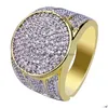 Solitaire Ring Mens Hip Hop Gold Rings Jewelry Fashion Iced Out Simation Diamond For Men Drop Delivery Dhgarden Otafh