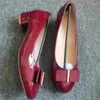 Dress Shoes Plus Size 32-41 Women Patent Leather Bow Designer Red Middle Heel Shallow Office Lady Thick Pumps