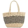 Evening Bags Summer Ladies Woven Tote Paper Rope Women Hand-Woven Contrast Color Fashion Elegant Handmade Casual Beach Vacation