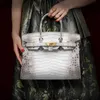 バッグ2024プラチナファッションデザイナートレンドレザーレザー女性ナイルクロコダイルスキンレディースセミマニュアル縫製ハンドバッグ