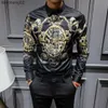 Chemises décontractées masculines 2019 Black Gold Print Shirts Men Baroque Slim Fit Party Club Club Men Camisa Homem Luxury Long Sleeve Plus taille 4xl W0410