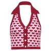 Camisoles Tanks Heart Print senza maniche Halter Knit Crop Top Ladies Sexy Backless Cami Vest Maglieria estiva Streetwear top 220410