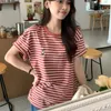 Women's T Shirts 2023 Summer Women Tops Harajuku Korean Fashion Personality Vintage Sweet Kawaii Cartoon Embroidered Bear Striped T-shirt