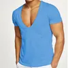 Dames t -shirt mannen casual diep v nek mode sportkleding zomers katoenen zweet absorberend mannelijke slanke shirt shirt met korte mouwen vaste kleur 220410