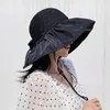 Szerokie brzegi czapki kobiety letnie czarny klej pokrytą łuk Sunshade Hat Uv Proof Duże okapu puste kaznoty z filtrem przeciwsłonecznym