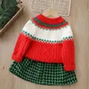 Clothing Sets Kids Girls Christmas Sweater Skirt Set Thicken Warm Knitted Tops Girls Clothes set Gingerbread Pullover Knitwear for Fall Winter 231110