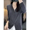 Malhas femininas 23 primavera e outono lã penteada malha cardigan duplo zíper com capuz cor sólida casaco llose ccashmere camisola