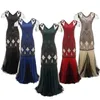 Casual Dresses 1920s Gatsby Party Length Dress Vintage Women Sequins Maxi Vestidos Beaded Flapper 20s Club Floor-Length