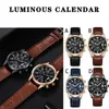 Wristwatches High Quality Men'S Watches Fashion Leather Band Watch With Calendar Multi Function For Men Montre Homme Luxe