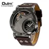 Orologi da polso Oulm Due fusi orari Orologio da polso sportivo Esercito militare Cinturino in pelle PU casual da uomo Orologio al quarzo di design antico Orologio maschile 230410