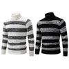 Men's Sweaters Men Fall Winter Sweater Striped Colorblock Knitted High Collar Neck Protection Elastic Pullover Thick Warm