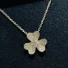 Luxury Pendant Necklace Copper Van Clee Brand Designer Frivole Brand Designer Full Crystal Three Leaf Clover Charm Short Choker For Women With Box