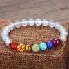 Bangle Wholesale 6PCS 7 Chakra Healing Balance Golden Alloy 8mm Beads Reiki Buddha Bless Lose Weight Natural Stone Yoga Charms Bracelet