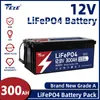 New 12V 300Ah LiFePO4 Battery Pack Rechargeable Built-in BMS 6000 Cycles for RV Campers Solar Power System US EU Tax Free