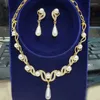 Collier boucles d'oreilles ensemble créatif couleur or 1 paire mariage mariée perle strass bijoux dame femme bijoux pour femmes