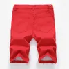 Мужские шорты летние мужчины джинсы джинсы джинсы с твердым цветом персонализированный дизайн молнии моды мужской джинсовый джинсовый цвет белый черный красный