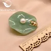 Pins Brooches XlentAg Natural Fresh Water Pearl Aventurine Lotus Leaf Frog Brooches For Women Pendant Dual Use Luxury Fine Jewelry GO0051 230411