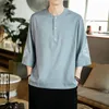 エスニック服の夏の男性リネンシャツチャイニーズスタイルレトロカジュアルコットントップスプラスサイズ刺繍伝統的なアジアのタンスーツマン30716