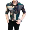 Casual shirts voor heren luxe barokke print shirt Men Casual Slim Fit korte mouwen Shirts Summer Night Club Party Streetwear Blouse Homme Camisa W0410