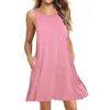 Casual Dresses Women Solid Summer Sleeveless Mini Tank Dress With Invisible Pockets