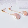 Dangle Earrings 13-14mm Fashion Natural White Coin Pearl Gold Chain Ear Stud Cultured Halloween Lucky Women VALENTINE'S DAY Diy Classic