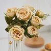 Fleurs décoratives 8 têtes Vintage décorations d'automne artificielles pour la maison soies pivoine verte Rose fausse fleur automne fête de mariage bricolage Bouquet