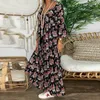 Casual Dresses Women's Vintage Long Shirt Bohemian Loose Print Plus Size Dress Retro Vestidos Ladies V-Neck Sleeve Maxi