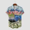 T-shirts pour hommes Casual American Independence Day Patchwork Shirt Short Short à manches courte Bouton Bouteau Top Turn