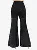 Spodnie damskie Rosegal Plus w rozmiarze czarny łańcuch płomienia o-ring skórzana patchwork patchwork kieszonkowe 2023 Kobiety moda swobodna 4x