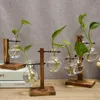 Wazony hydroponiczne wazy roślinne vintage kwiatowy garnek przezroczysty wazon drewniana rama szklana stołowa rośliny domowe bonsai dekoracje domowe wazon p230411