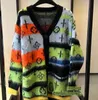 Novo luxo feminino preguiçoso macio de pelúcia solto suéteres designer v pescoço contraste cardigan casaco outono senhora arco-íris listrado malha outerwear topo