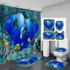 Rideaux de douche 3D Ocean Design Dolphin tissu imperméable salle de bain rideau bleu ensemble tapis antidérapants couvercle de toilette couverture bain Mat251I