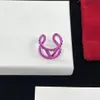 T GG Diseñador de joyas de lujo Apertura de la letra morada Ring V Pareja de regalo