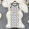 Kvinnors designer lång klänning stickade skinklänningar bokstaven hög kvalificerad damer stickad ärmlös mantel