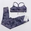 LU-010 Tie-dyeing set double-sided matted yoga suit sports women's tight pants bra underwear fitness fashion gym clothes