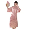 Women's Sleepwear Silky Floral Printing Long Kimono Robe Bathrobe Women Silk Bridesmaid Robes Sexy Satin Ladies Dressing Gowns