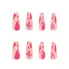 False Nails Long Square Sweet Pink Fashion Nail Cow Print Design Full Cover Stick On For City Women And Girls