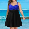 Maillots de bain pour femmes Plus Taille Maillots de bain pour femmes Deux pièces Couleurs mélangées Tankinis Taille haute Volant Conservateur Robe de bain Plage Baignade