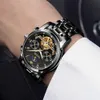 Armbandsur Original Mens Luxury Automatic Watch Mechanical Skeleton Self Winding Watches Moon Phase rostfritt stål Vattentät armbandsur 231110
