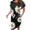 Casual Dresses Summer For Women Clothing 2023 Elegant Floral Short Sleeve Dress slips midja med fickor sundress formellt tillfälle