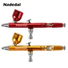 Airbrush Tattoo Supplies Airbrush Dual Action Gravity Feed 0.3mm Nozzle Spray Gun RedGold Cake Decorating Brushes For Nail Manicure With Wrench Straw 230411