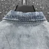 Hohe Version b Familien-Jeanshemdjacke, überarbeitet, gewaschen, abgenutzt, allmählich wechselnde Farbe, trendige, modische Unisex-stilvolle strukturierte Jacke